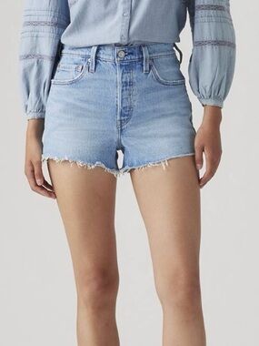 Levi's 501 Light Blue High-Rise Frayed Hem Jean Shorts